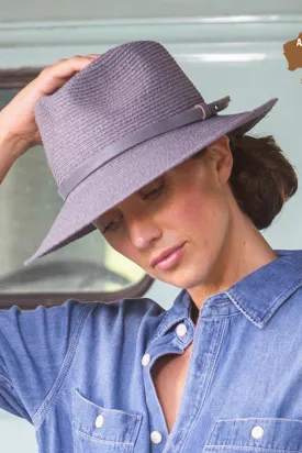 Tina M Copenhagen Florence Raffia Wide Brim Trilby - Denim