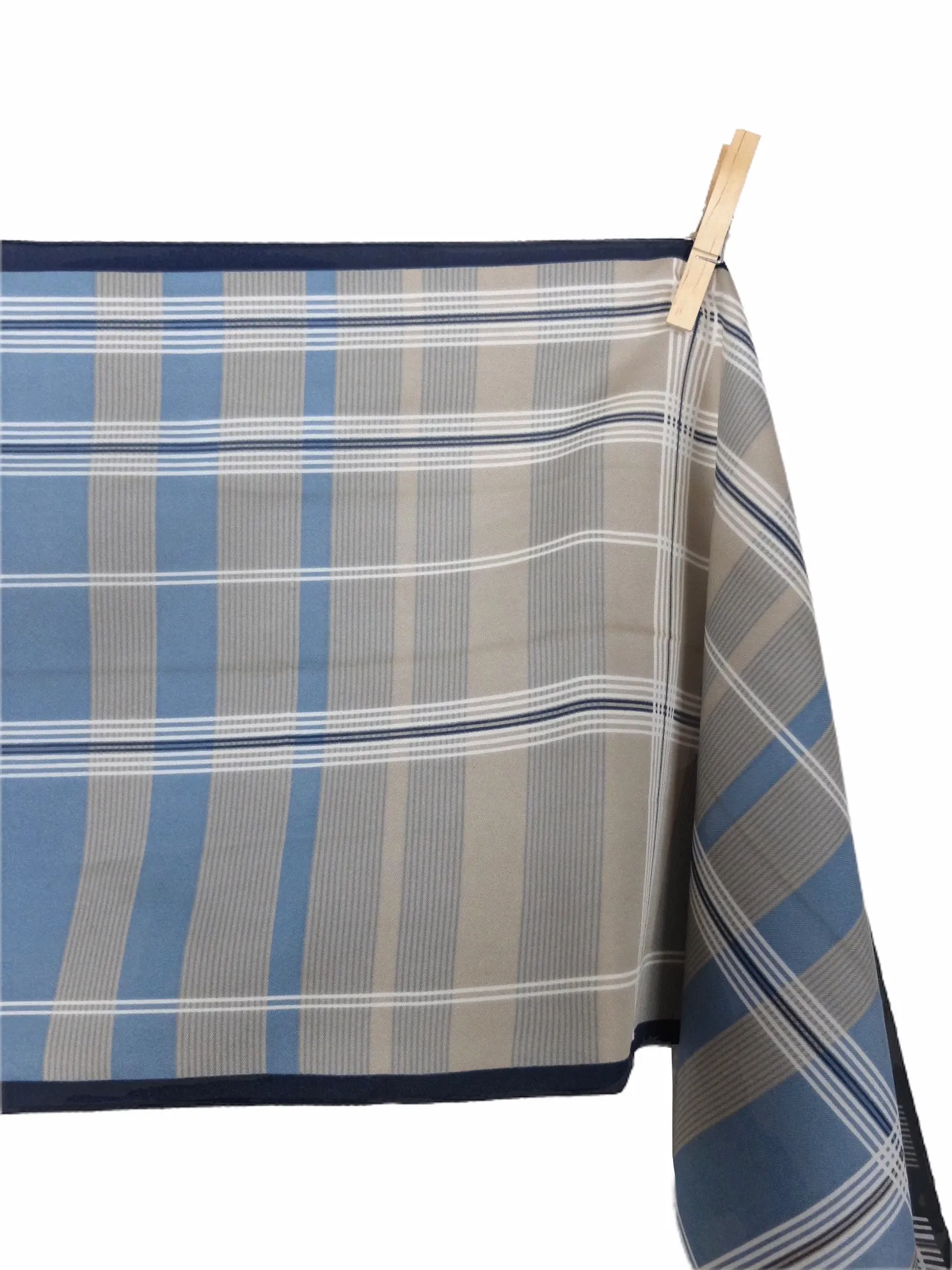 Vintage 70s Mod Preppy Blue & Beige Plaid Check Print Long Wide Polyester Neck Tie Scarf