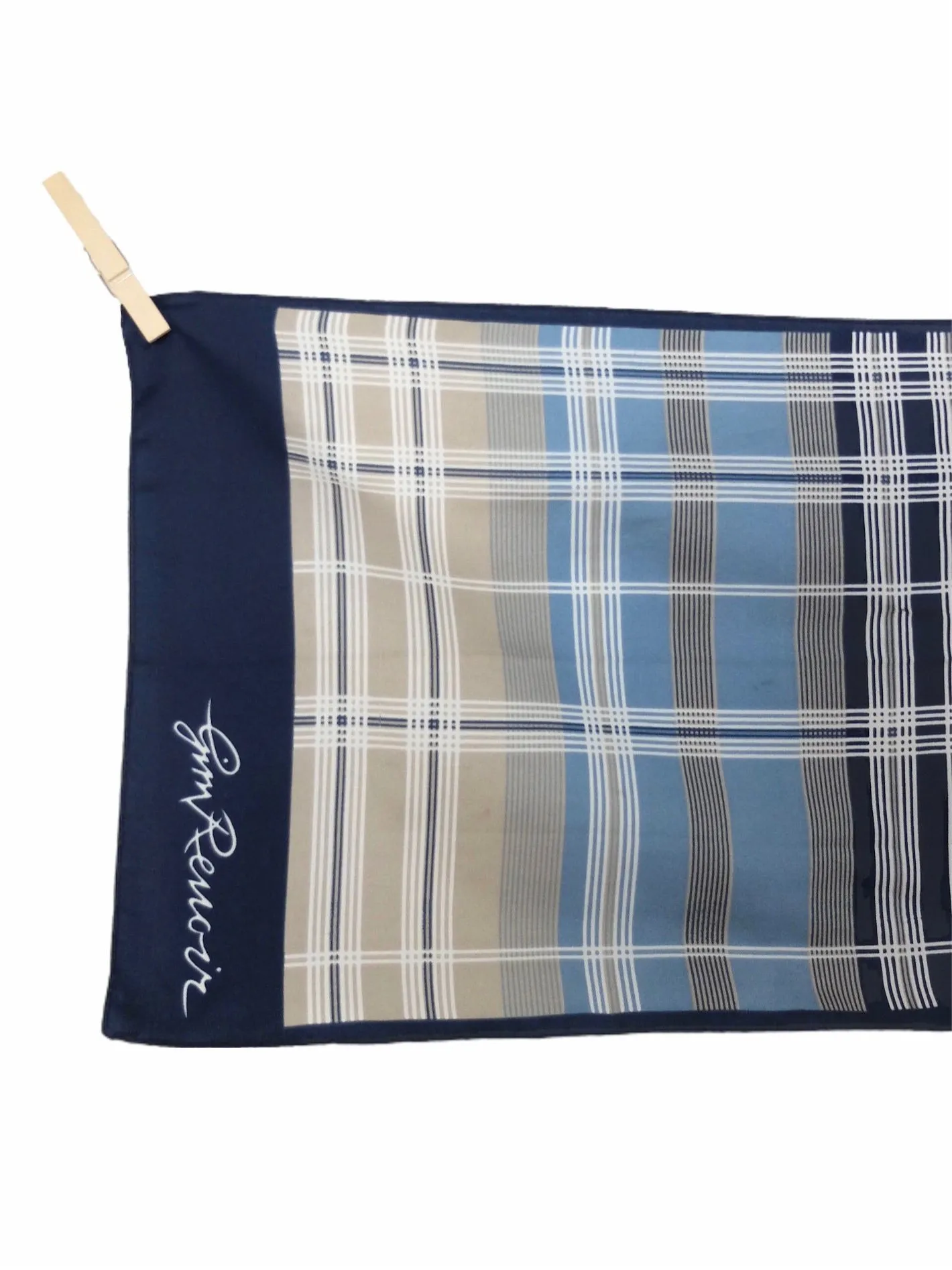 Vintage 70s Mod Preppy Blue & Beige Plaid Check Print Long Wide Polyester Neck Tie Scarf