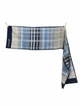 Vintage 70s Mod Preppy Blue & Beige Plaid Check Print Long Wide Polyester Neck Tie Scarf