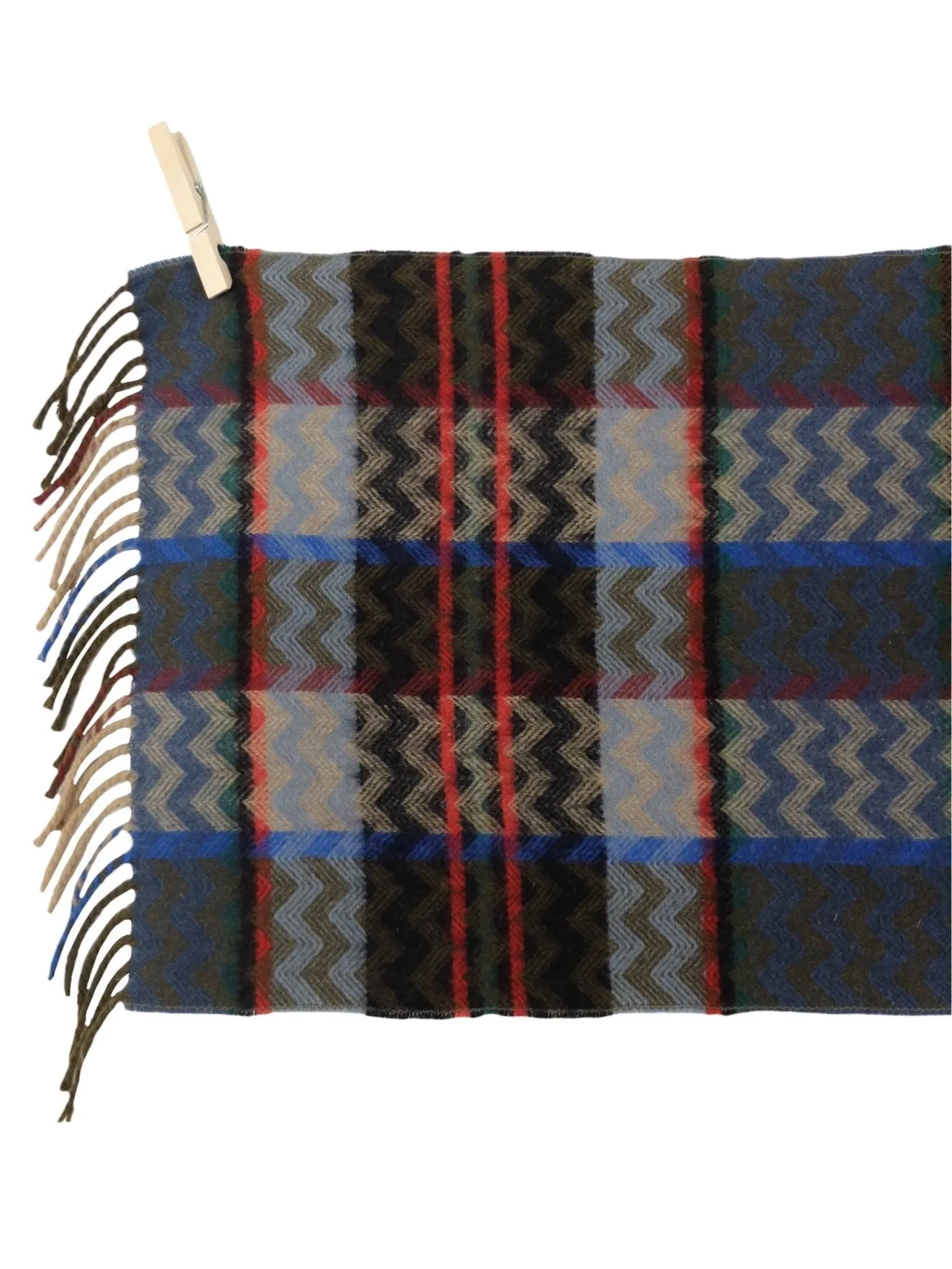Vintage 70s Wool Abstract Plaid Check & Zig Zag Patterned Long Wrap Winter Scarf