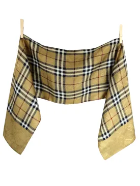 Vintage 90s Preppy Chic Gold Black & Red Tartan Plaid Check Print Silky Lightweight Long Shawl Wrap Neck Scarf