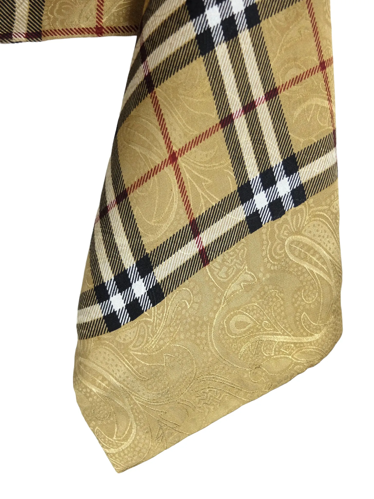 Vintage 90s Preppy Chic Gold Black & Red Tartan Plaid Check Print Silky Lightweight Long Shawl Wrap Neck Scarf