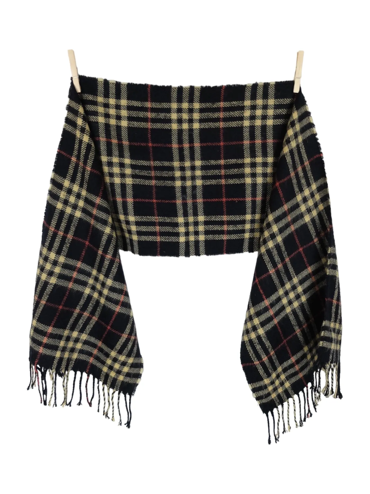 Vintage 90s Wool Blend Preppy Academia Chic Black Red & Cream Tartan Plaid Check Print Fringed Long Wide Shawl Wrap Winter Scarf