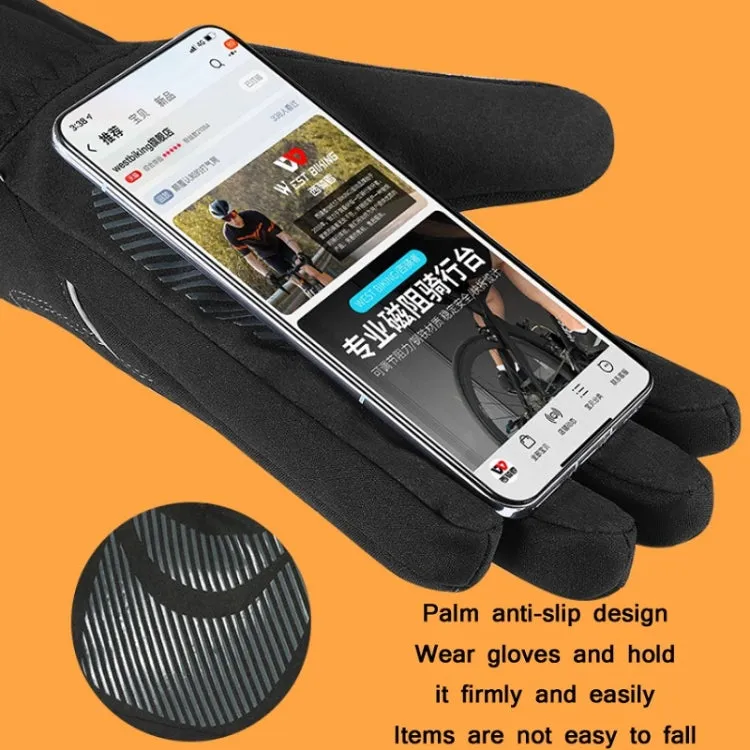 WEST BIKING YP0211221 Winter Warm Fleece Riding Gloves Non-Slip Waterproof Touch Screen Gloves, Size: L(Black)
