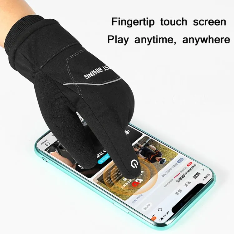 WEST BIKING YP0211221 Winter Warm Fleece Riding Gloves Non-Slip Waterproof Touch Screen Gloves, Size: L(Black)