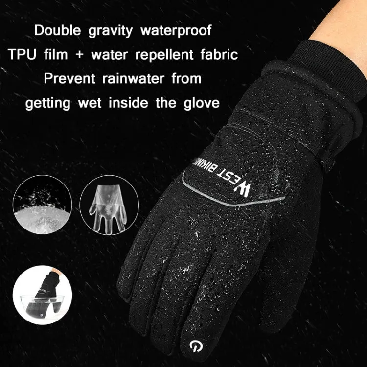 WEST BIKING YP0211221 Winter Warm Fleece Riding Gloves Non-Slip Waterproof Touch Screen Gloves, Size: L(Black)