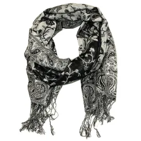 Women's Paisley Pashmina Scarf - Black Grey White