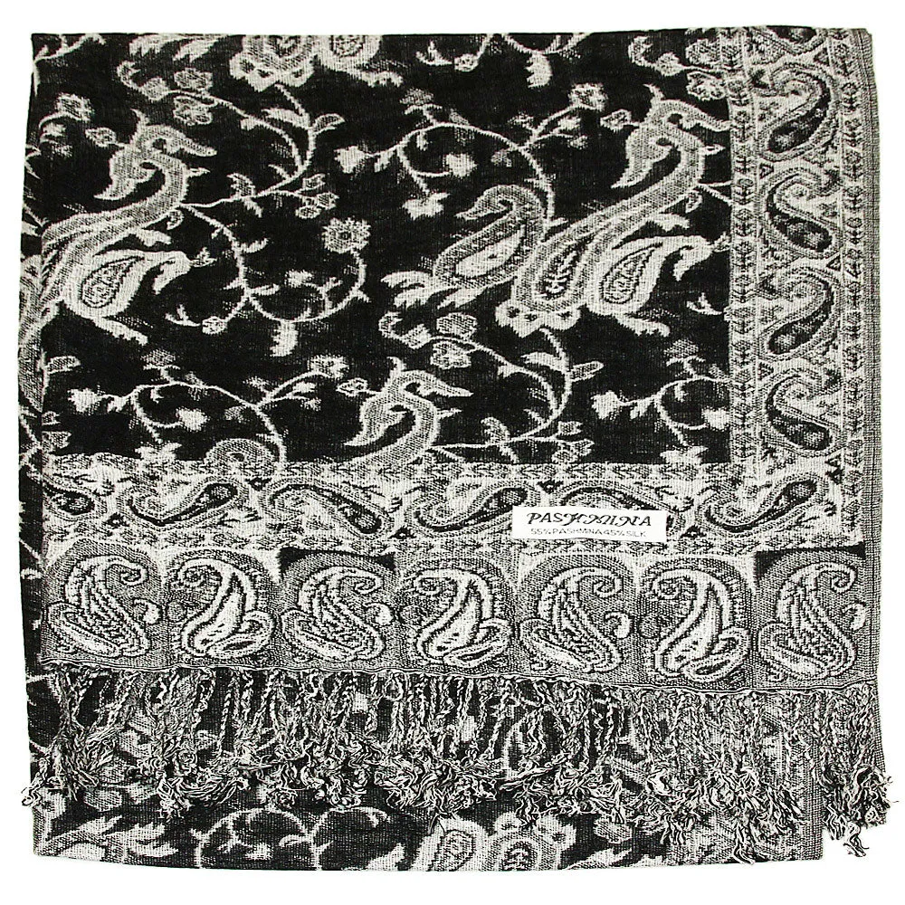 Women's Paisley Pashmina Scarf - Black Grey White